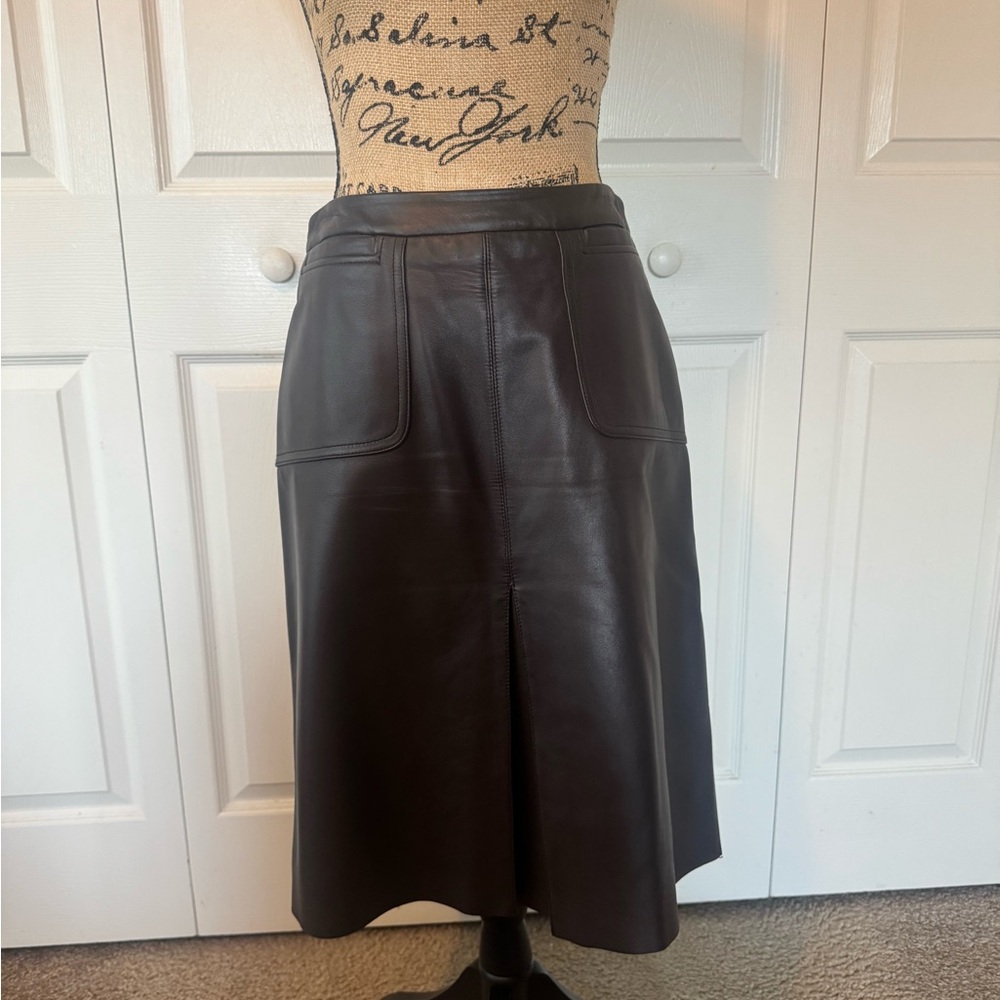Context Dark Brown A-Line Leather Skirt